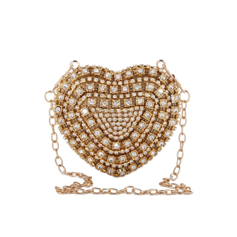 Mini Purse Chain - Mini Heart-shaped Diamond Setting Evening Bag