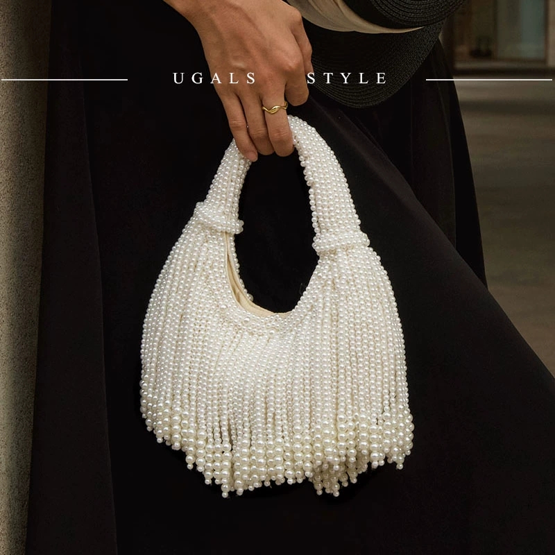 Women Bags Rack - Design Handle Pearl Evening Clutch Bag