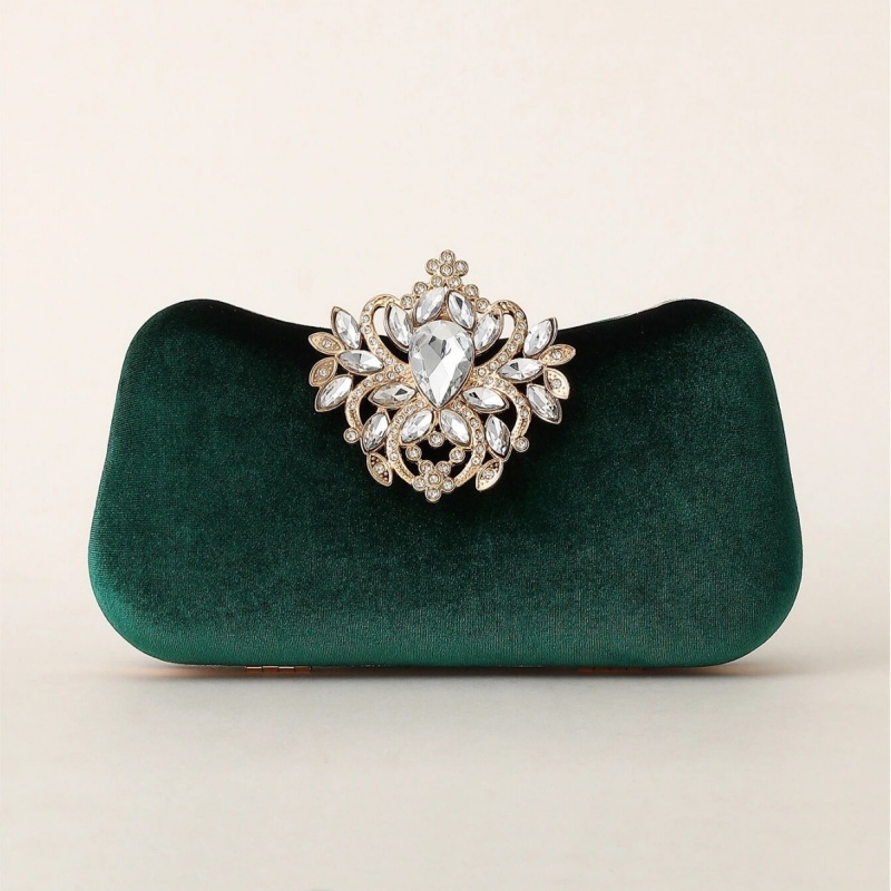 Dark Green Velvet Clutch Bag L - Women'S Evening Bags recension och pris