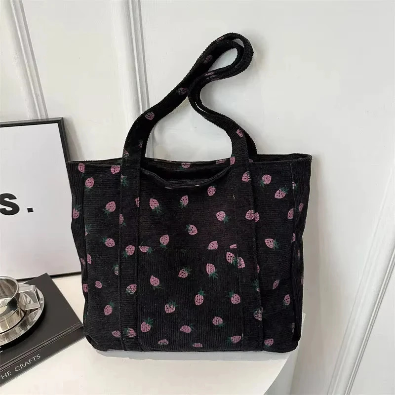 Corduroy Handbag Strawberry Pr - Women Bags Medium Size recension och pris