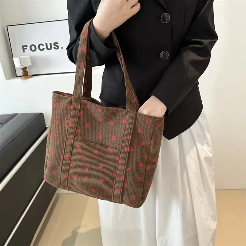 Corduroy Handbag Strawberry Pr - Women Bags Medium Size recension och pris